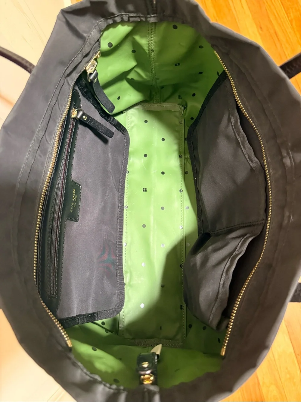 kate spade Black Shoulder Tote with Green Tag